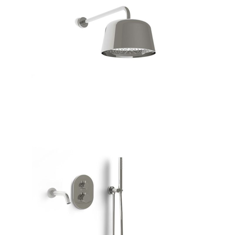 Composition bain douche thermostatique encastrée, chrome, Châtelet