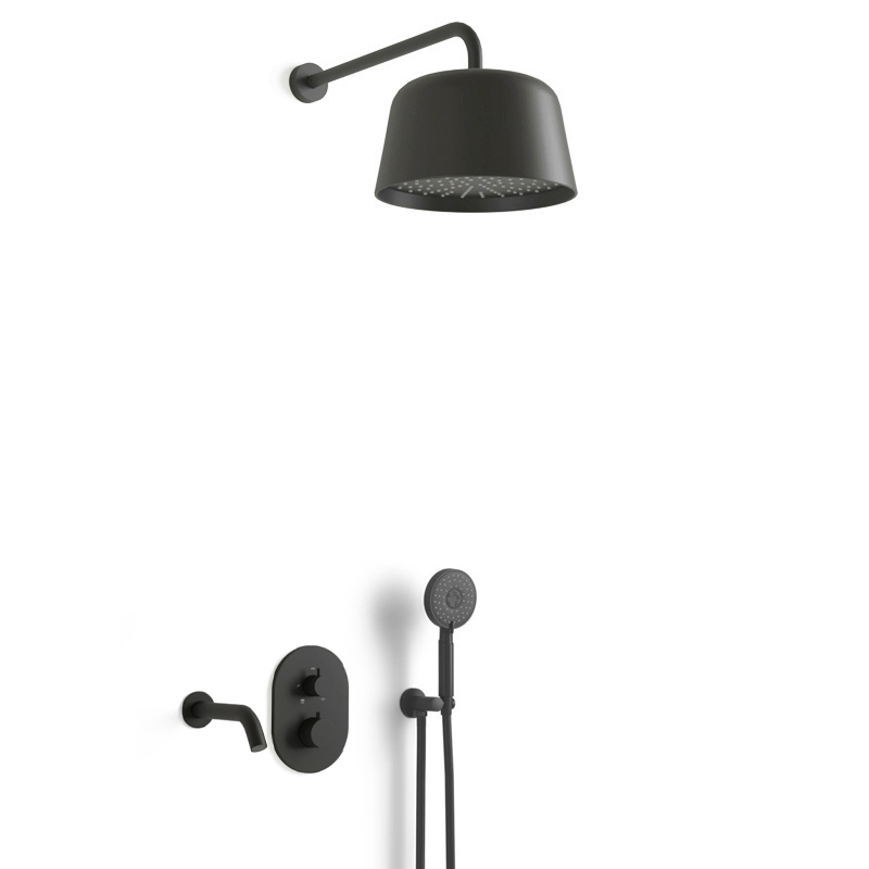 Composition bain douche thermostatique encastrée noir brossé, Châtelet