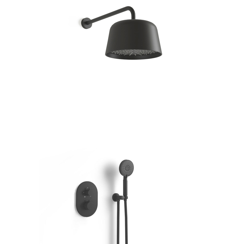 Mitigeur de douche encastrée avec pomme cloche noir brossé, Châtelet