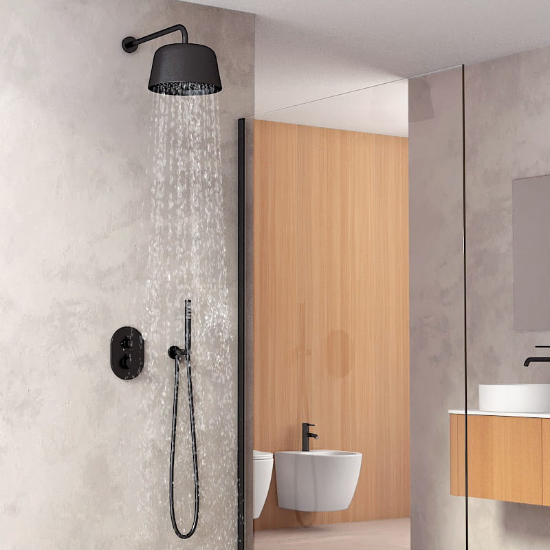 Composition mitigeur de douche encastrée avec pomme cloche noir brossé, Châtelet