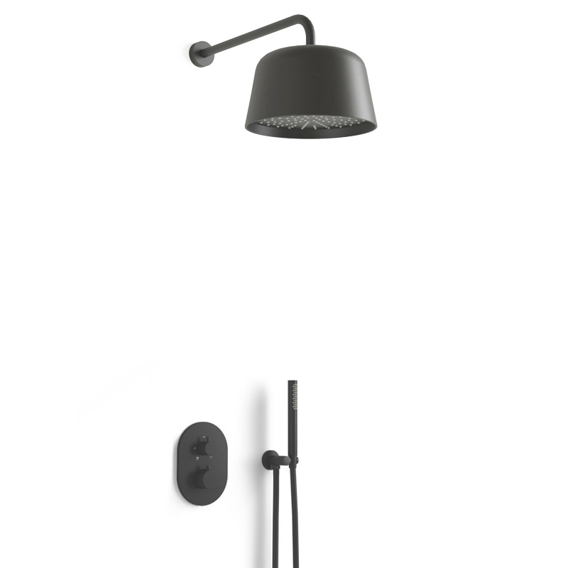 Composition mitigeur de douche encastrée avec pomme cloche noir brossé, Châtelet