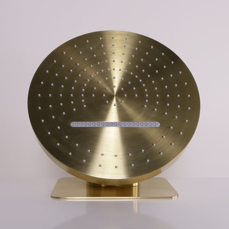 Douche thermostatique, ciel de douche ronde et douches épaules, doré brossé Châtelet