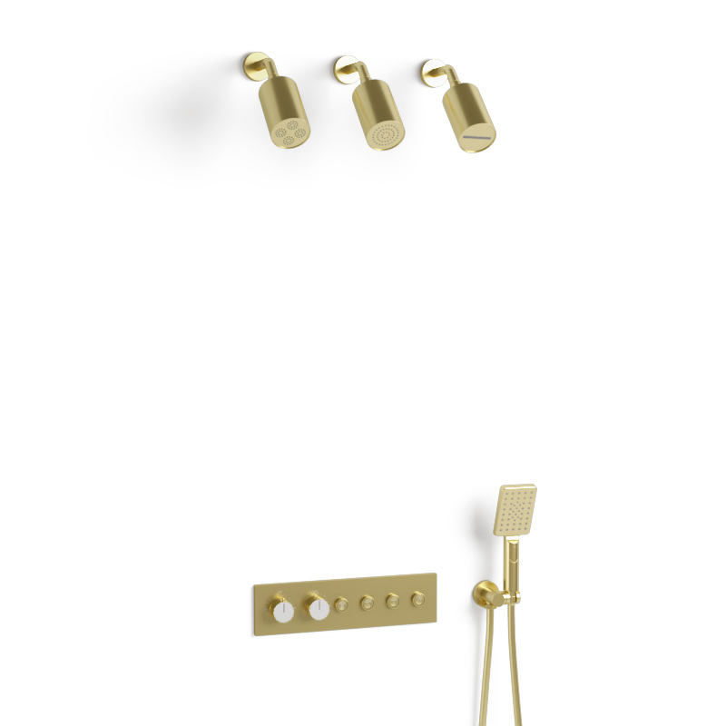 Douche thermostatique, 3 douches épaules hydromassantes, doré brossé, Châtelet