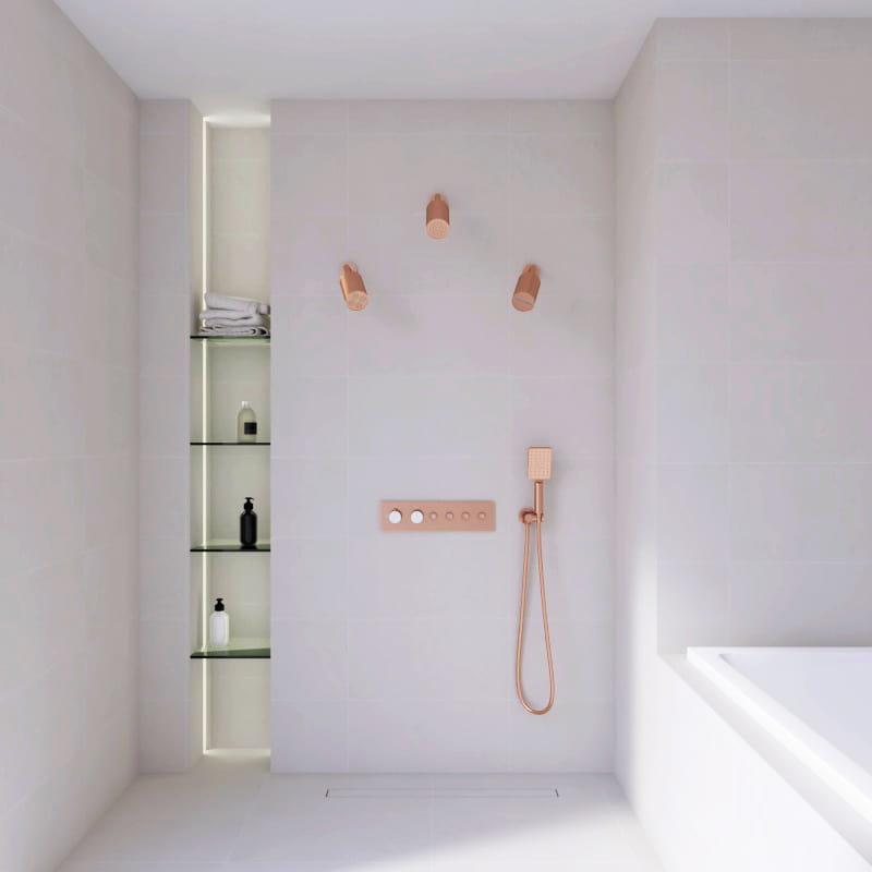 Douche thermostatique, 3 douches épaules hydromassantes, doré rose brossé, Châtelet