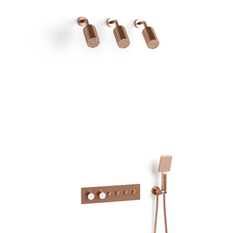 Douche thermostatique, 3 douches épaules hydromassantes, doré rose brossé, Châtelet