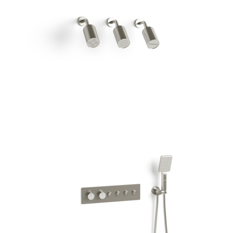 Douche thermostatique, 3 douches épaules hydromassantes, inox brossé Châtelet