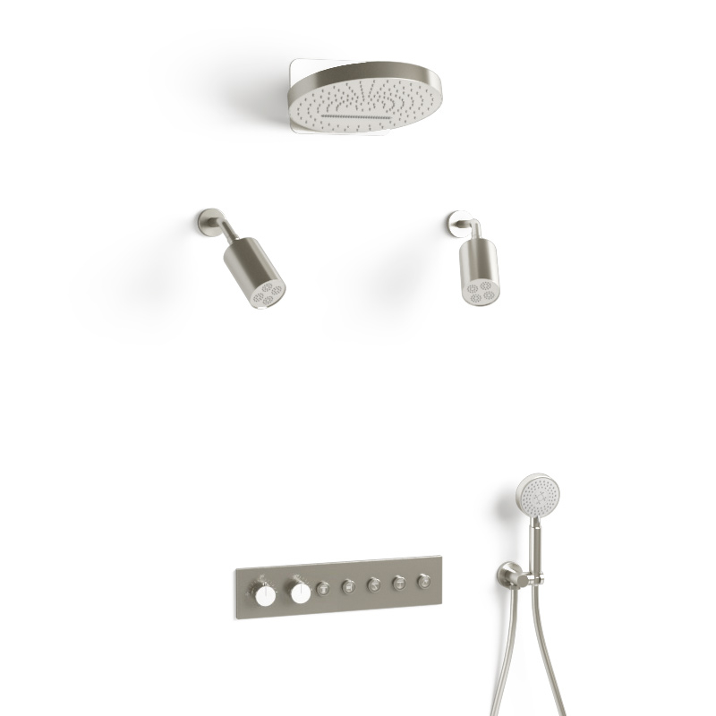 Douche thermostatique, ciel de douche rond et douches épaules, inox brossé Châtelet