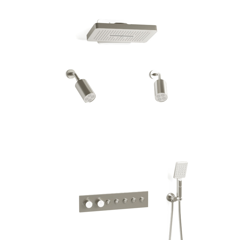 Douche thermostatique, ciel de douche carré et douches épaules, inox brossé Châtelet