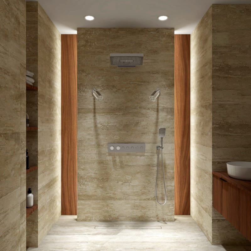 Douche thermostatique, ciel de douche carré et douches épaules, chromé Châtelet