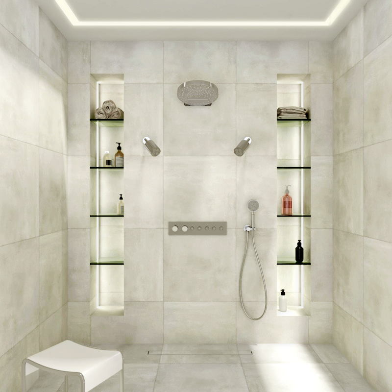 Douche thermostatique, ciel de douche rond et douches épaules, chromé Châtelet