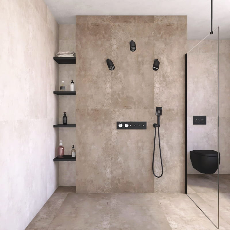 Douche thermostatique, 3 douches épaules hydromassantes, noir, Châtelet