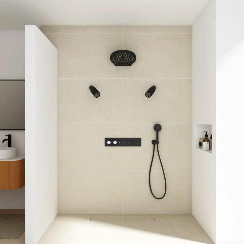 Douche thermostatique, ciel de douche ronde et douches épaules, noir Châtelet