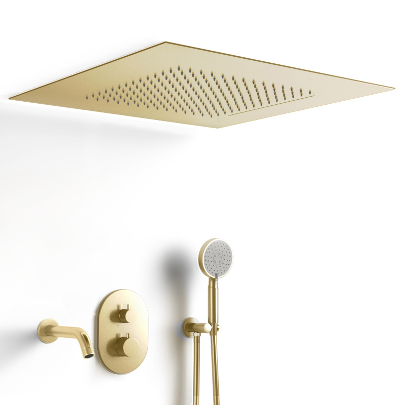 Composition bain-douche thermostatique avec ciel de pluie encastré doré brossé, Châtelet