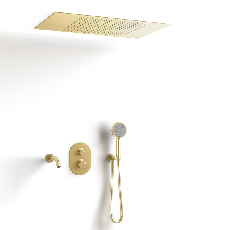 Composition bain-douche thermostatique avec ciel de pluie encastré doré brossé, Châtelet
