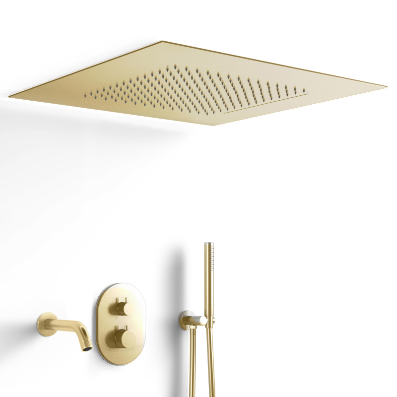Composition bain-douche thermostatique avec ciel de pluie encastré doré brossé, Châtelet