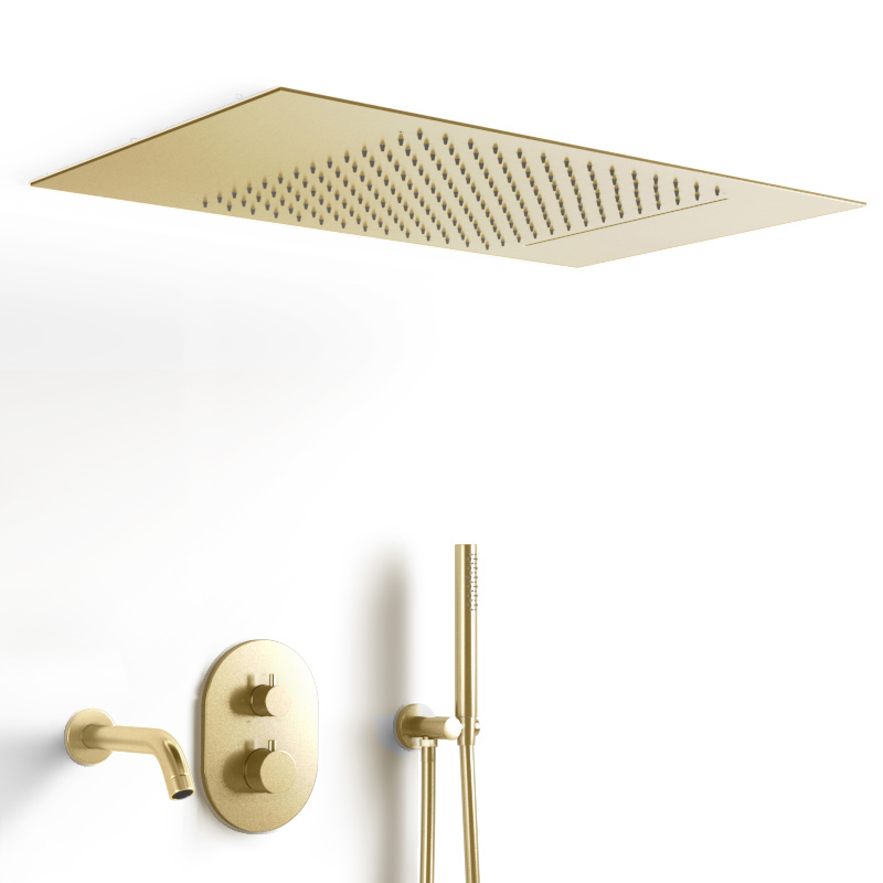 Composition bain-douche thermostatique avec ciel de pluie encastré doré brossé, Châtelet