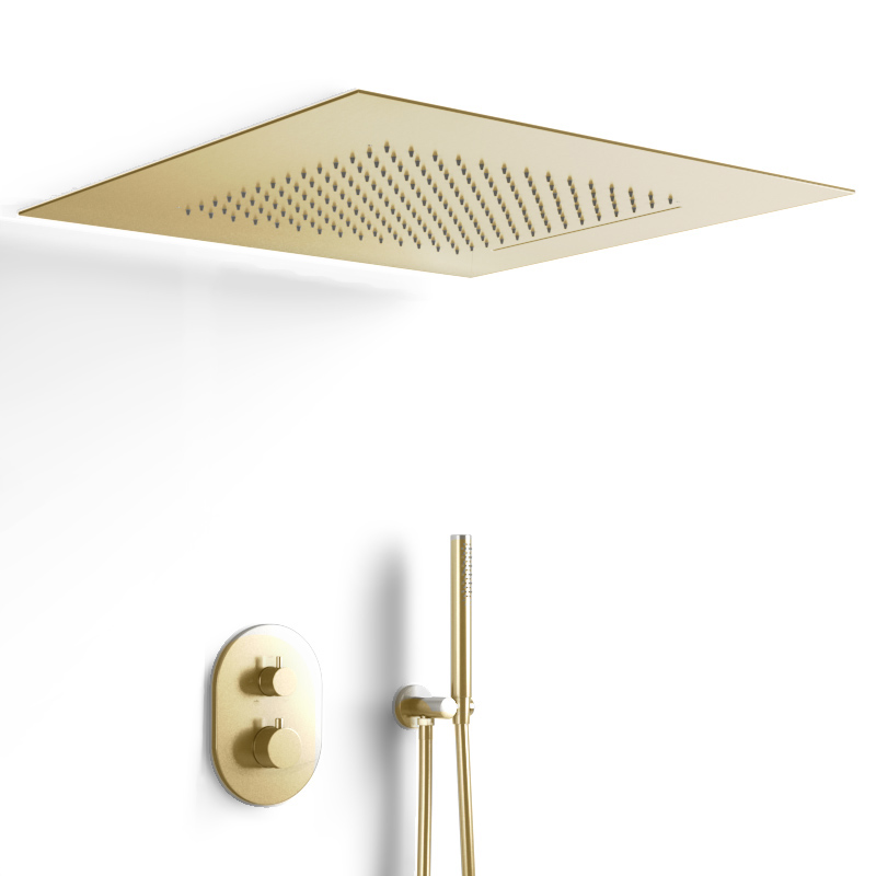 Composition de douche thermostatique avec ciel de pluie encastré doré brossé, Châtelet