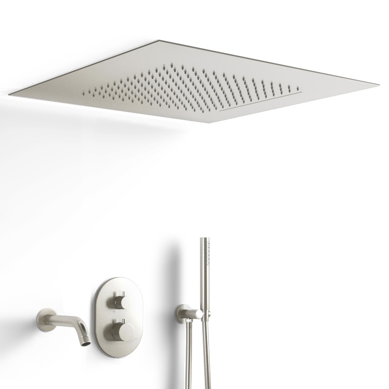 Composition bain-douche thermostatique avec ciel de pluie encastré inox brossé, Châtelet