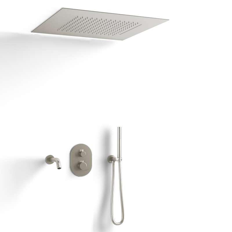 Composition bain-douche thermostatique avec ciel de pluie encastré inox brossé, Châtelet