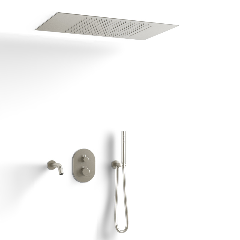 Composition bain-douche thermostatique avec ciel de pluie encastré inox brossé, Châtelet