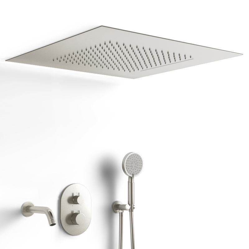 Composition bain-douche thermostatique avec ciel de pluie encastré inox brossé, Châtelet
