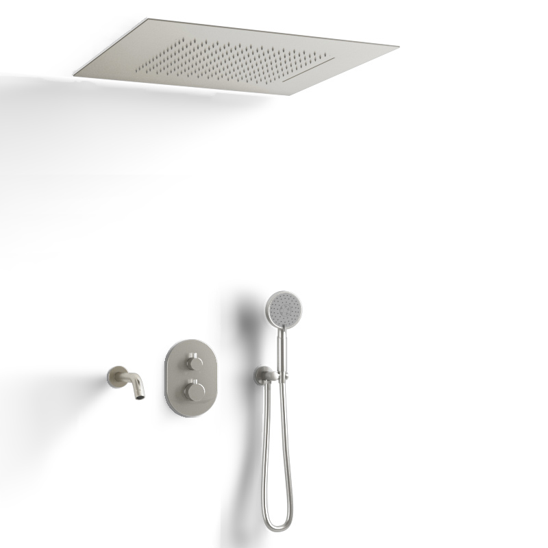 Composition bain-douche thermostatique avec ciel de pluie encastré inox brossé, Châtelet