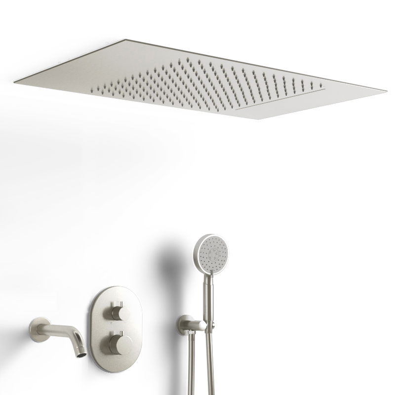 Composition bain-douche thermostatique avec ciel de pluie encastré inox brossé, Châtelet