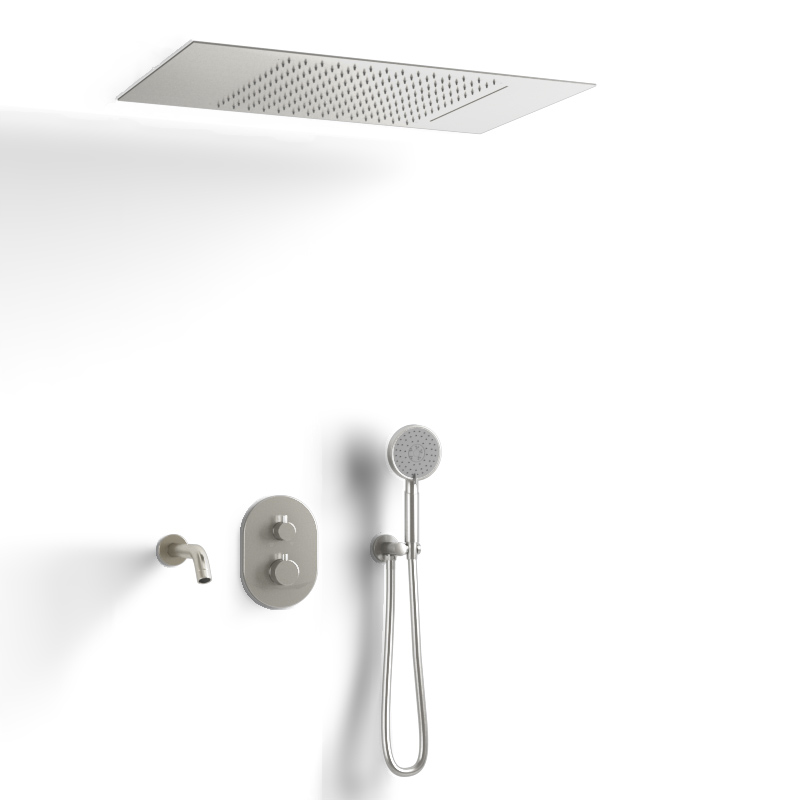 Composition bain-douche thermostatique avec ciel de pluie encastré inox brossé, Châtelet