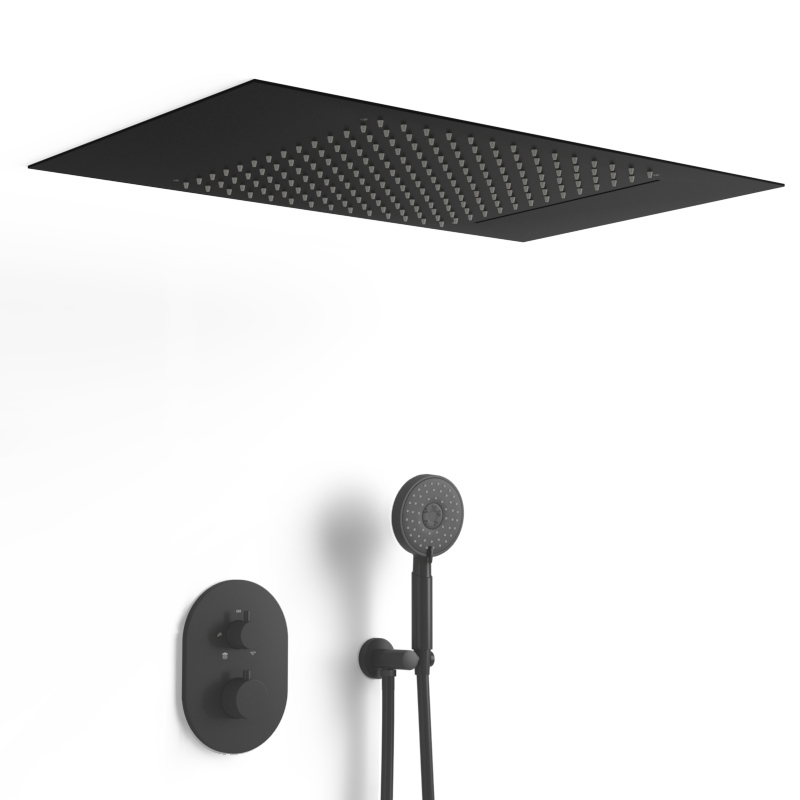 Composition de douche thermostatique avec ciel de pluie encastré noir mat, Châtelet