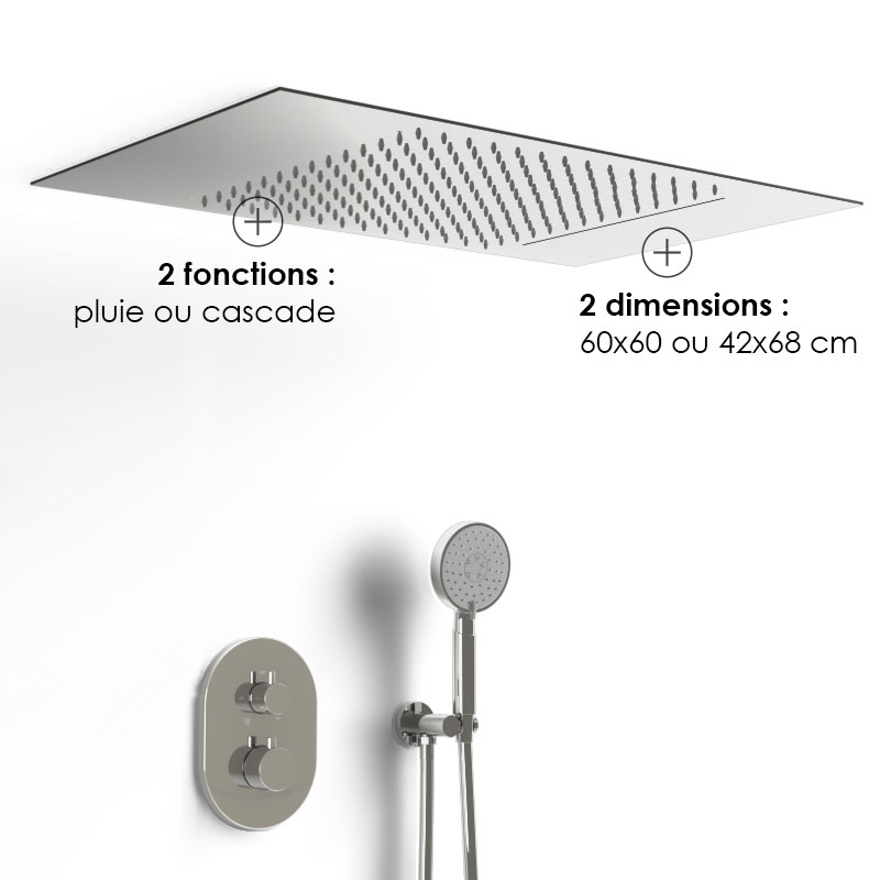 Composition de douche thermostatique avec ciel de pluie encastré chromé, Châtelet