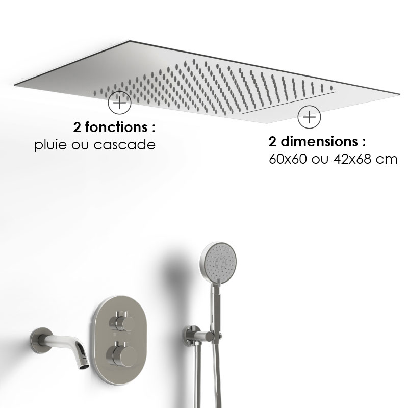 Composition bain-douche thermostatique avec ciel de pluie encastré chromé, Châtelet