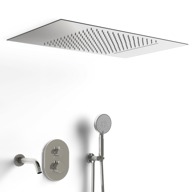 Composition bain-douche thermostatique avec ciel de pluie encastré chromé, Châtelet