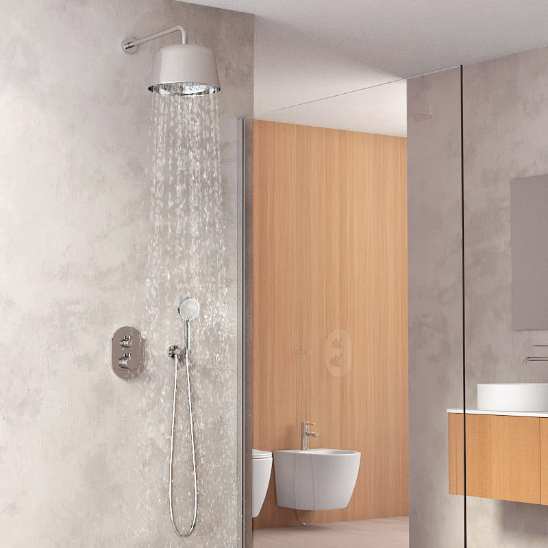 Mitigeur de douche encastrée avec pomme cloche inox poli et douchette ronde, Châtelet