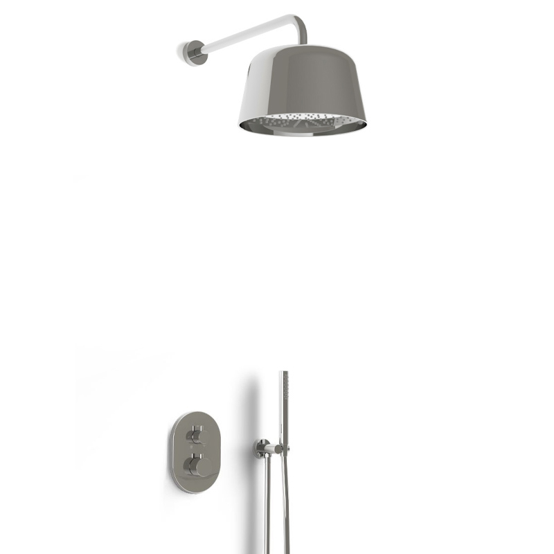 Composition mitigeur de douche encastrée avec pomme cloche inox poli, Châtelet
