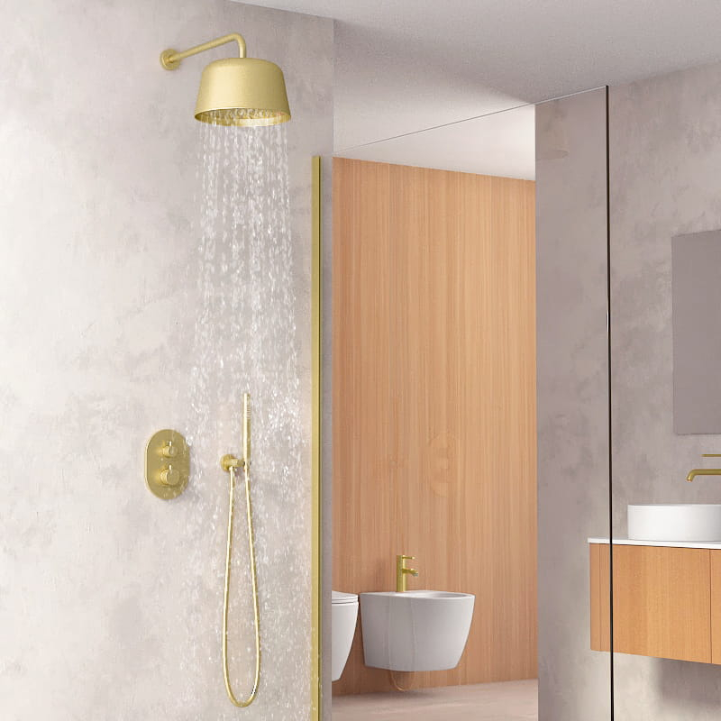 Composition mitigeur de douche encastrée avec pomme cloche doré brossé, Châtelet