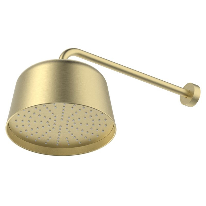Mitigeur de douche encastrée avec pomme cloche doré brossé, douchette ronde, Châtelet