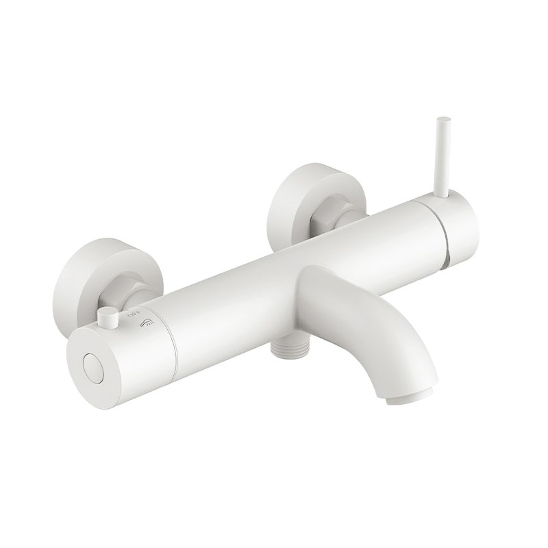 Robinet mitigeur de baignoire mural blanc mat, douchette, Châtelet