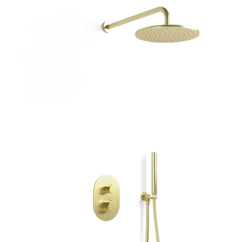 Composition mitigeur de douche thermostatique encastré doré brossé, Châtelet