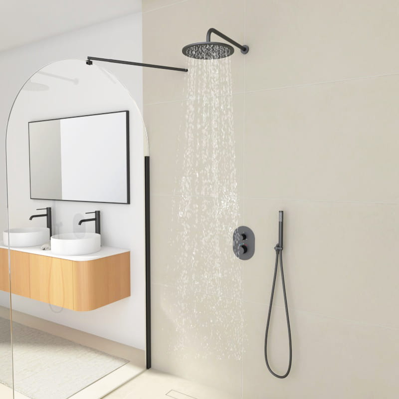 Composition mitigeur de douche thermostatique encastré noir brossé PVD, Châtelet