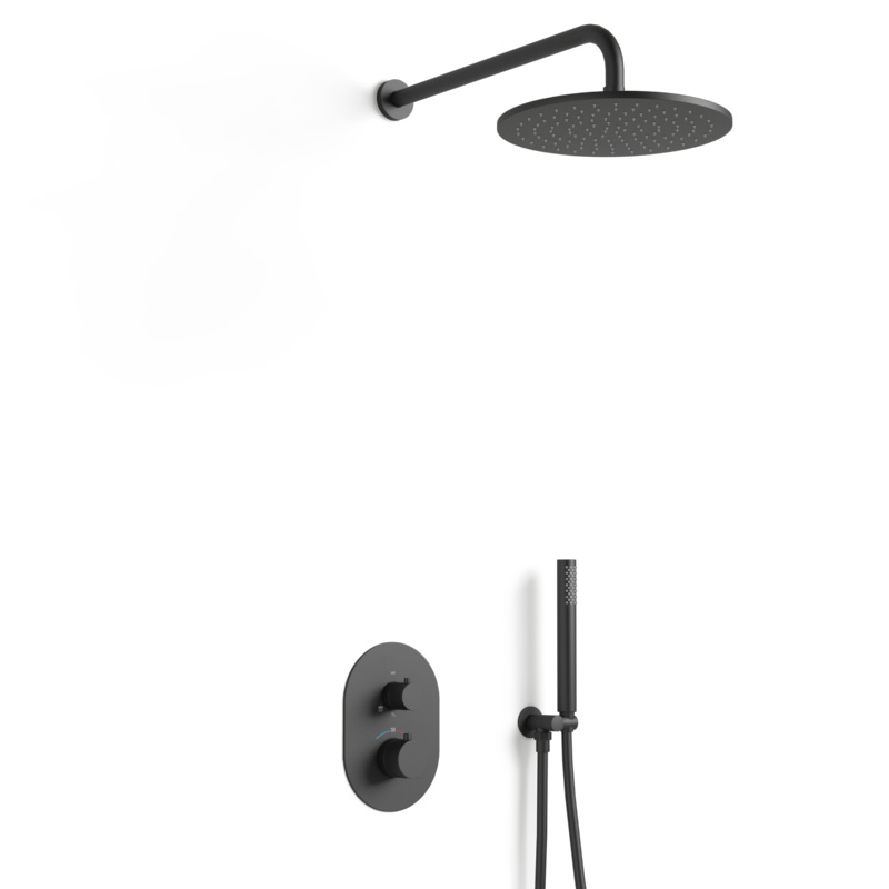 Composition mitigeur de douche thermostatique encastré noir brossé PVD, Châtelet