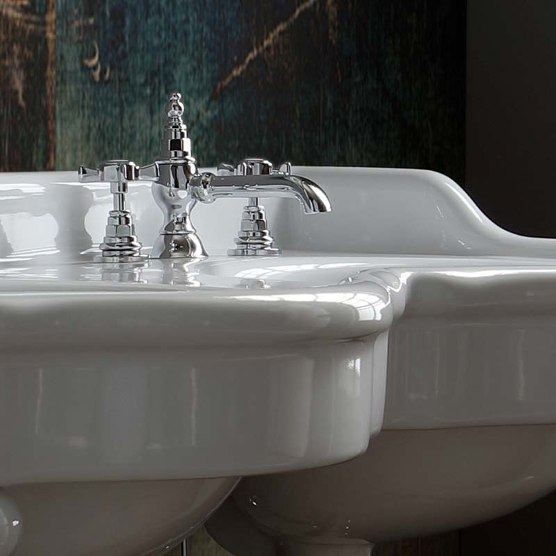 Console lavabo double vasque, 3 troues, 120 cm, Queen