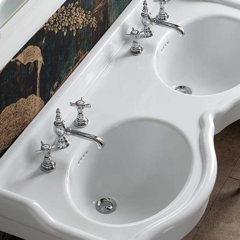 Console lavabo double vasque, 3 troues, 120 cm, Queen