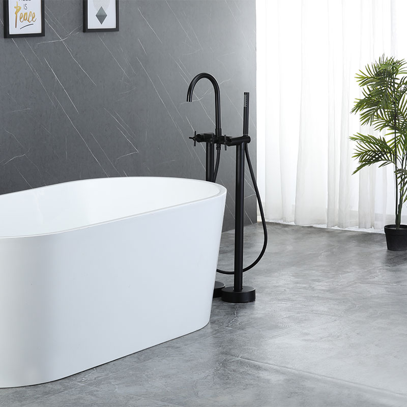 Robinet mélangeur de baignoire au sol et douchette, noir brossé, Cross II