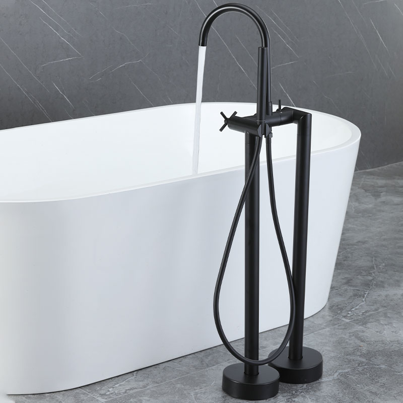 Robinet mélangeur de baignoire au sol et douchette, noir brossé, Cross II