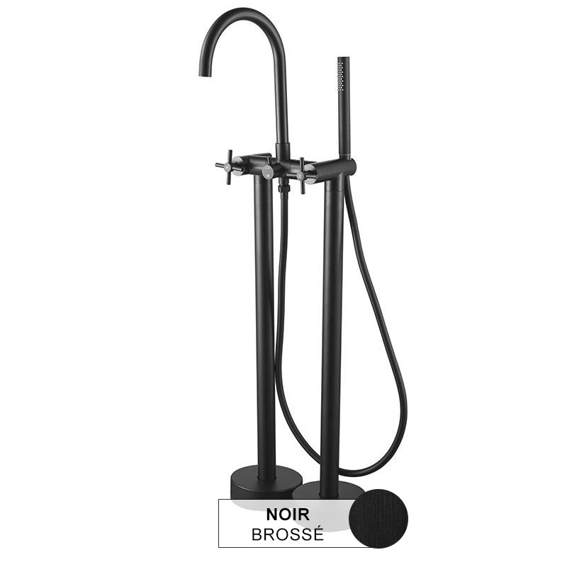 Robinet mélangeur de baignoire au sol et douchette, noir brossé, Cross II