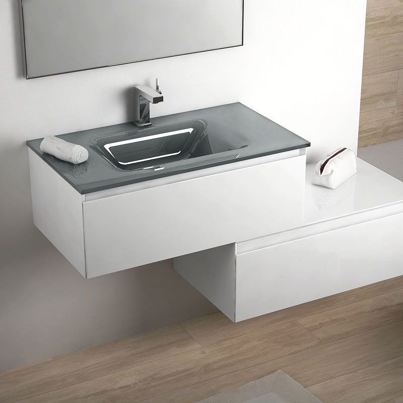 Cuenca, meuble salle de bain 81 cm blanc brillant, vasque verre 3 finitions