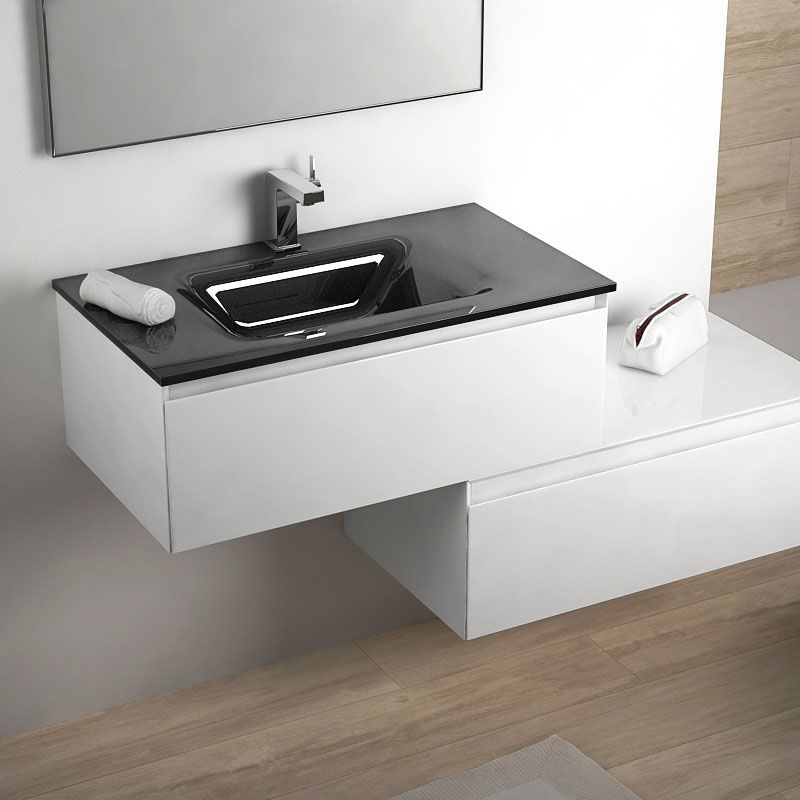 Cuenca, meuble salle de bain 81 cm blanc brillant, vasque verre 3 finitions
