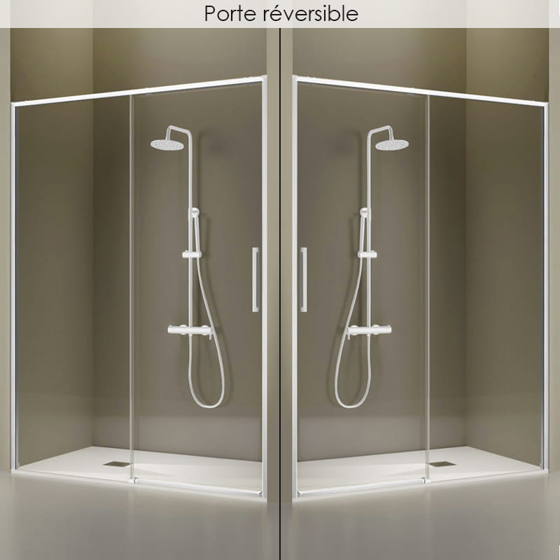 Porte de douche coulissante sur mesure, de 106 à 182.6cm, profilé blanc mat, Delta