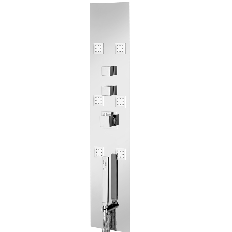 Elegance, panneau de douche encastré hydromassant et leds, thermostatique, acier inoxydable