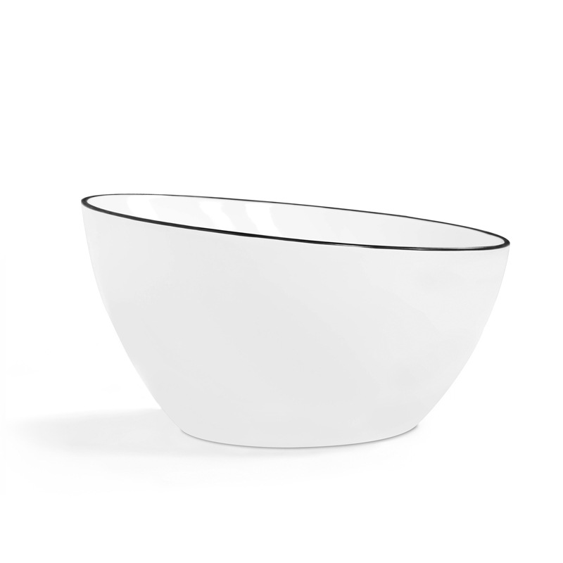 Vasque à poser 41 x 37 cm ronde, céramique, Blanc avec liseré noir, made in France, Fil